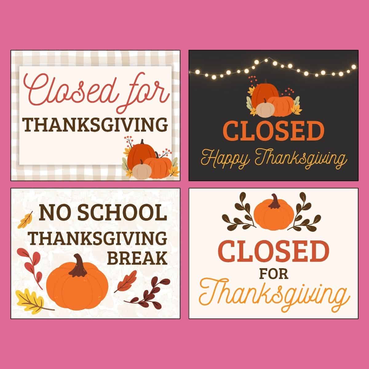 printable closed for thanksgiving sign